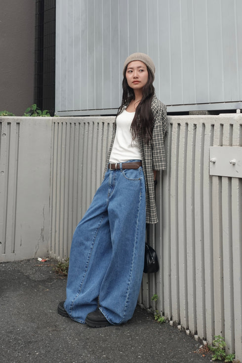 2wayチェックレイヤードデニム